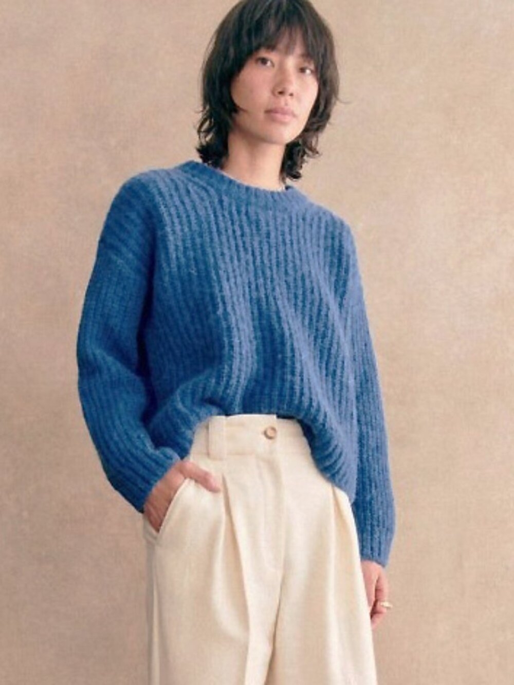 EUC Sezane Jose Alpaca Wool Oversized Sweater Azure Blue Medium - Picture 2 of 7